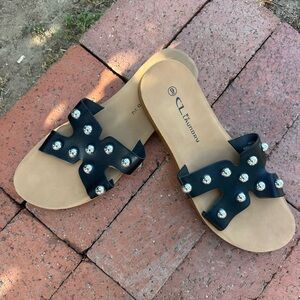 Chinese Laundry Black and Tan Sandals with Wide Strap